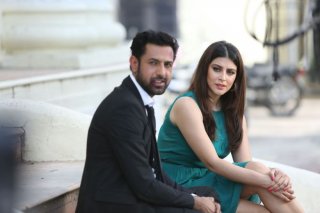 Gippy Grewal with Karishma Kotak on the set of Kaptaan